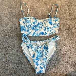 White & Blue Floral Two-Piece Bikini Set